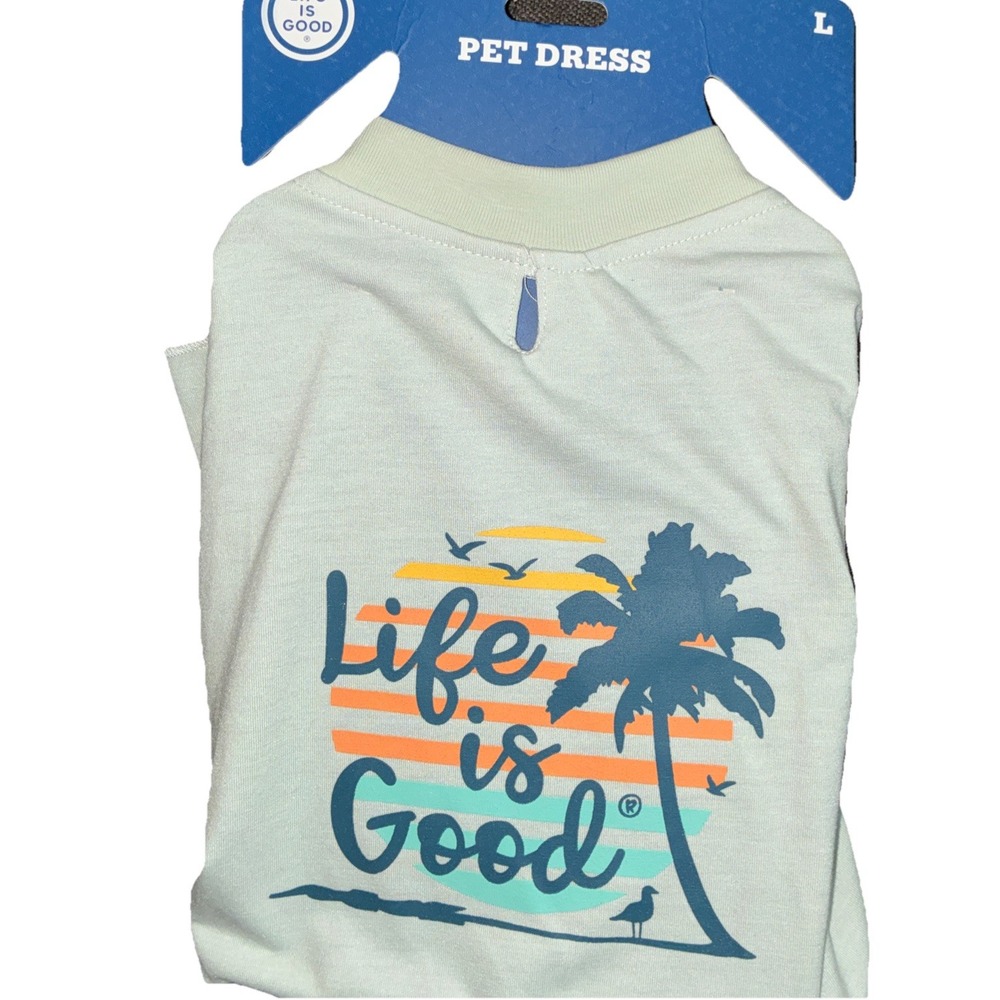 Life is Good Dog Pet Shirt Dress Light Green Palm Trees Large